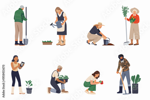 Diverse group of people gardening and enjoying outdoor activities
