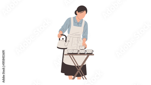 Tea Service: A woman gracefully pours tea, preparing a delightful moment of hospitality and warmth. 