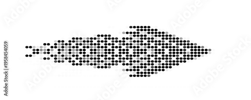 Halftone gradient dots arrow, isolated graphic element, vector illustration
