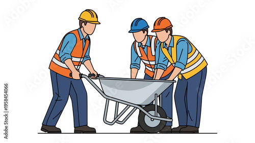 Building Harmony: A construction team works together, with dedication to construct the architecture. Their hard work reflects collaborative environment