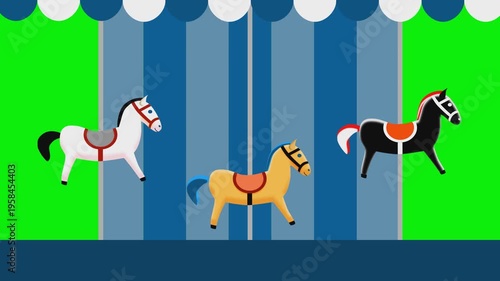 Animated Carousel Horses Spinning on Green Screen Background