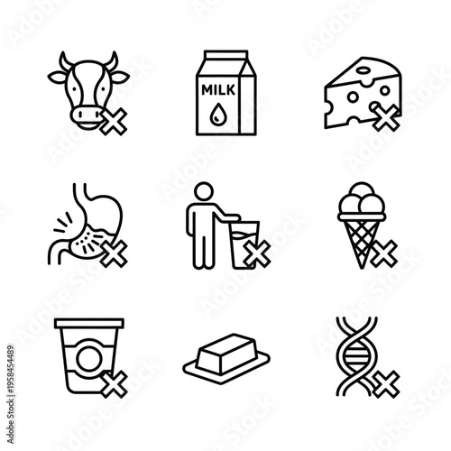 Set of Icons Representing Food Allergies and Intolerances.