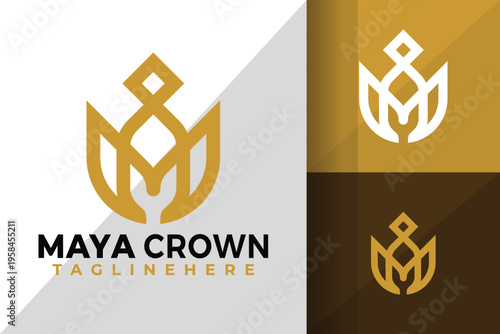 Letter M Crown Line Logo Logos Design Element Stock Vector Illustration