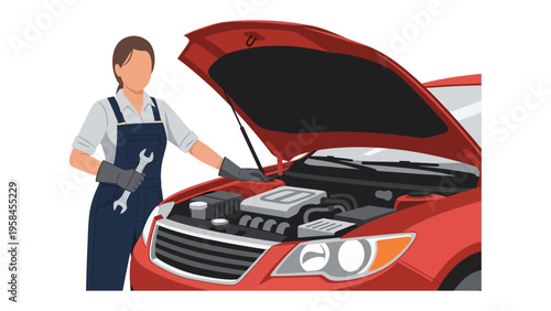 Car Mechanic Inspection: A skilled mechanic, equipped with tools, diligently inspects a vehicle's engine. Demonstrating expertise and dedication to automotive care.