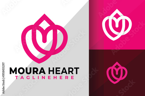 Letter M Heart Line Logo Logos Design Element Stock Vector Illustration