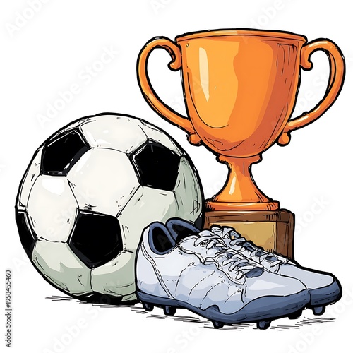 Soccer trophy with ball and cleats, championship award