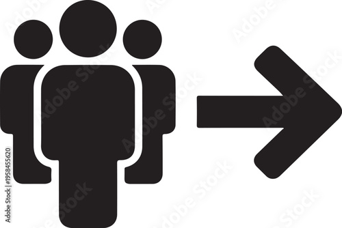 Vector icon of three people following an arrow