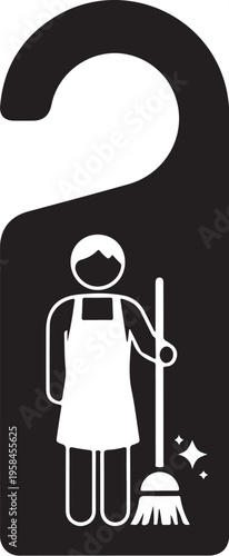 Vector illustration of a maid with a broom on a door hanger