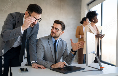 Bankers in a finance office manages portfolios, credit, risk and financial strategy with expertise