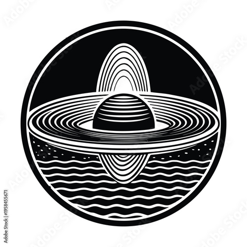 Black and white vector Saturn planet icon