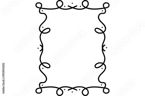 Ornate border frame, elegant black illustration, decorative swirl design, empty template
