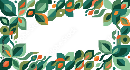 Autumn Leaf Corner Border Set with Colorful Geometric Foliage Patterns in Orange Green and Yellow for Seasonal Invitations and Thanksgiving Card Designs