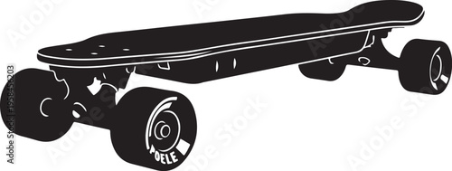 Black skateboard, vector skateboard, illustration skateboard, wheels down, black and white skateboard