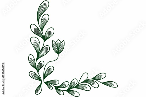 Elegant green leafy branch illustration, botanical design element, floral pattern, nature inspired art