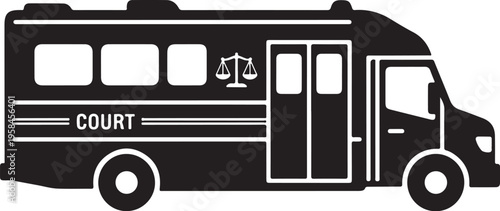 Court bus, law enforcement vehicle, justice transport, black silhouette