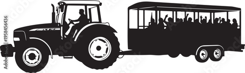 Black silhouette tractor, tourist bus, vector illustration, transportation icons