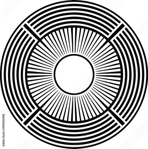 Black and white sunburst circular pattern vector