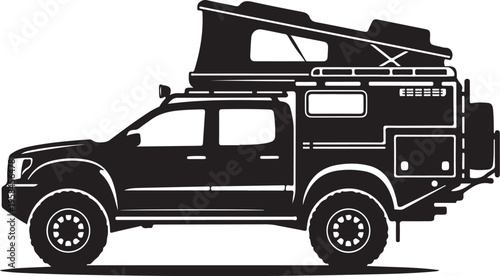 Camper truck, vector campervan, roof tent, adventure vehicle