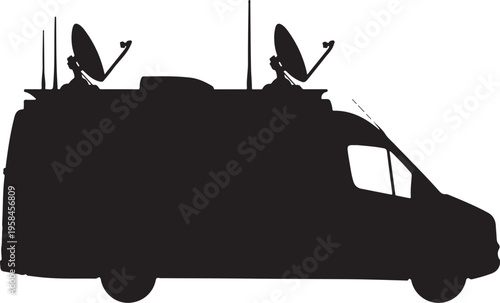 Broadcast, news, satellite, van, silhouette, vector, icon, communication, media