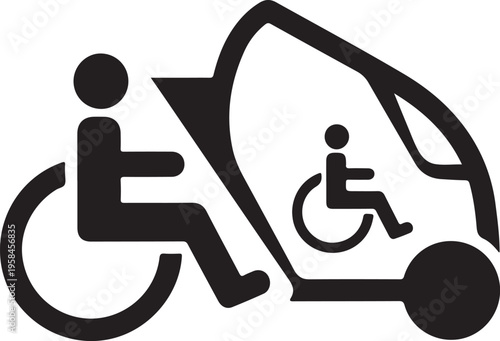 Accessible transportation, wheelchair symbol, disability awareness, vehicle icon, black
