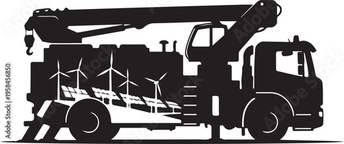 Black silhouette truck, wind turbine transport, heavy duty vehicle, industrial equipment