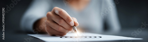 Close up hand circling target on paper focus planning strategy goal setting business concept determination success