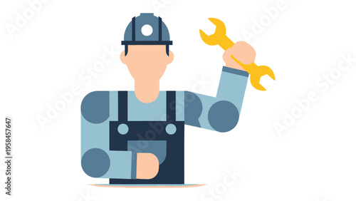 Mechanic with a wrench: a graphic illustration that shows a professional construction worker ready for work. 