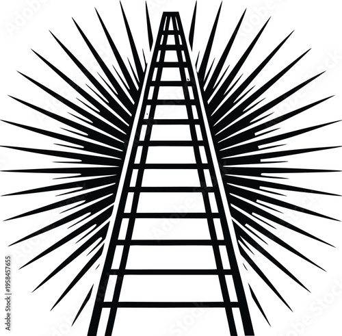 Vector illustration of black ladder with sunburst effect