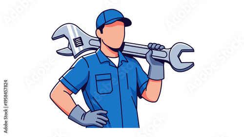 Handyman with Adjustable Wrench: A skilled handyman stands confidently, an adjustable wrench resting on their shoulder, ready to tackle any project with expertise and precision.
