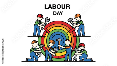 Labour Day Celebration: A vibrant, artistic depiction of working class people coming together to celebrate Labour Day, representing the spirit of the labor movement. 
