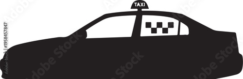 Black taxi cab silhouette, vector car icon, transportation symbol, taxi sign