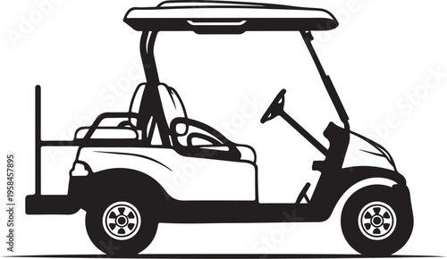 Golf cart, golf buggy, vehicle icon, black and white illustration, transportation