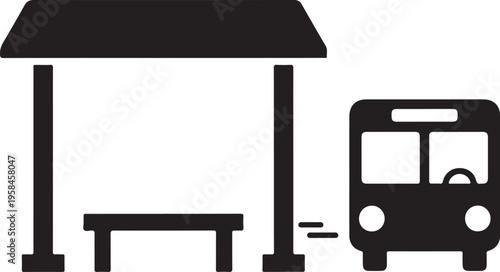 Vector bus stop icon with bench and bus
