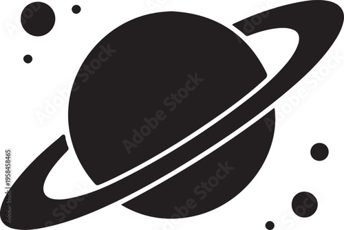 Planet with Ring Silhouette Isolated on Transparent Background Space Galaxy Vector Icon