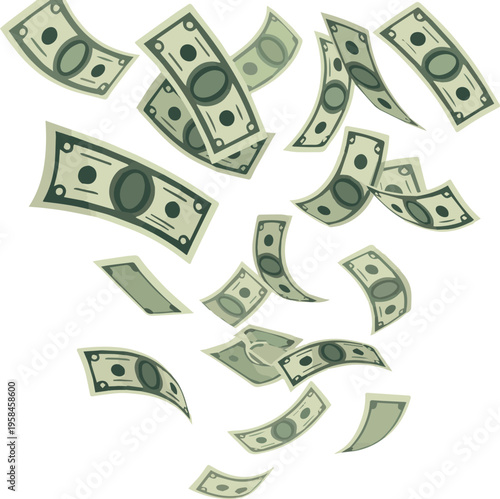 Kinds of Falling dollar banknotes. Vector money confetti isolated