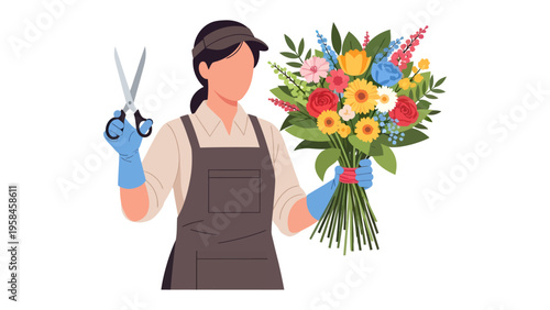 Floral Craft: A professional florist skillfully prepares a vibrant bouquet, her meticulous care and the vivid colors of the blooms create an ode to nature's artistry.