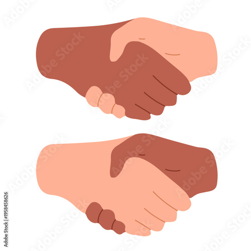 PrintFriendly handshake between two people symbolizing agreement, partnership, trust, and cooperation. Simple flat illustration ideal for business, communication, teamwork, and social concepts.