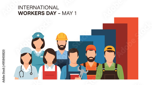 International Workers Day - May 1: A group of professionals stands together on International Worker Day. The image captures the diversity and solidarity of the global workforce. 