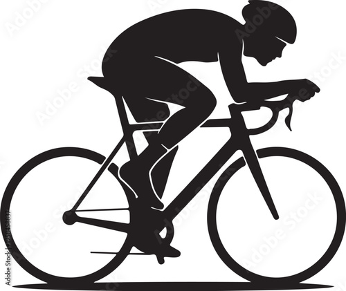 Cycling silhouette, bicycle racing icon, black cyclist vector, sports illustration