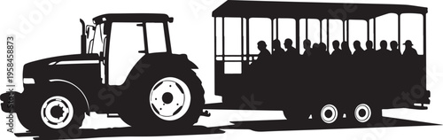 Tourist tractor, sightseeing bus, black silhouette, vector illustration, transportation icons