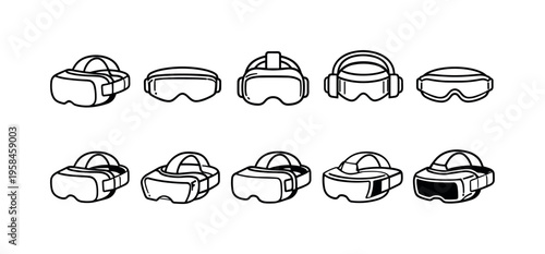 Collection of simple line art icons representing various virtual reality headsets