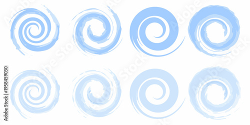 Eight light blue spiral brushstroke designs arranged in a grid pattern