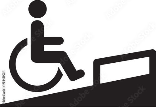 Accessible ramp, wheelchair accessibility symbol, black icon, universal sign