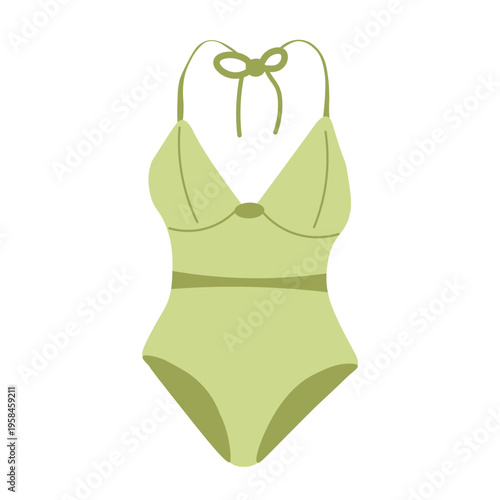 Minimal green one-piece swimsuit isolated on a light background. 