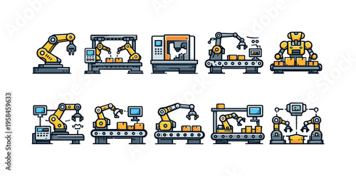 Automated robotic arms and machinery in a factory production line setting