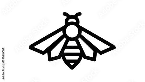 Simple Black Line Drawing of Bee.