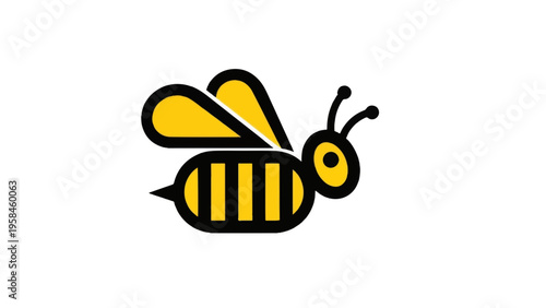 Yellow Bee Cartoon Illustration with Black Stripes.