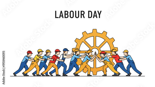 Labor Day Celebration: A collective of industrious individuals joins forces to turn the gears of industry, symbolizing the dedication and hard work of labor