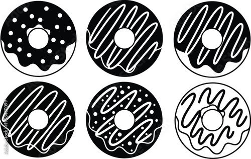 A set of six donuts with various toppings and glazes