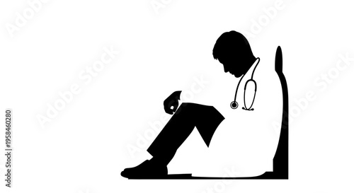 Tired doctor sitting in chair with stethoscope looking stressed or exhausted